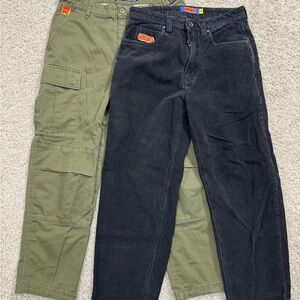 Lot Of Empyre Pants Relax Fit Size 28 Black Corduroy Green Olive Cargo